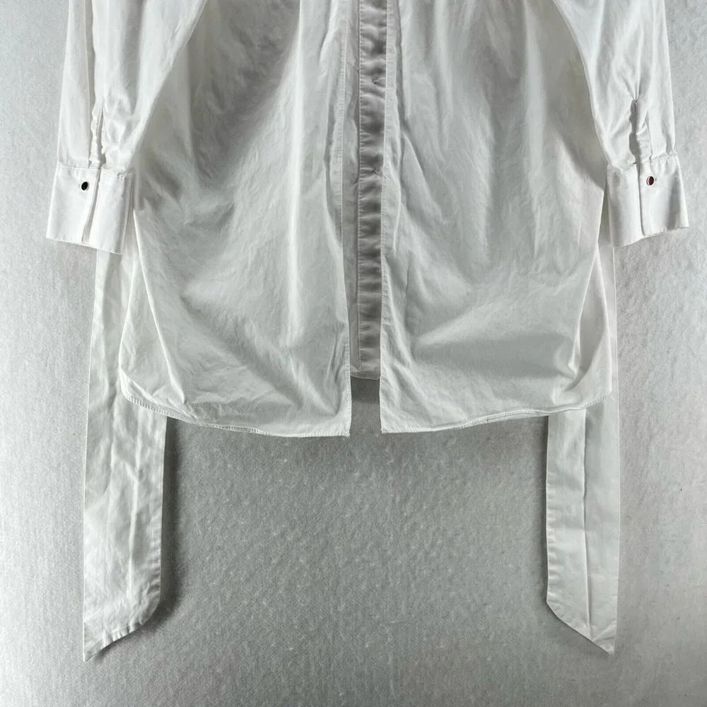 River Island Top Womens 8 Tunic Button Front Long Sleeve Tie Front Vented White - Picture 7 of 12